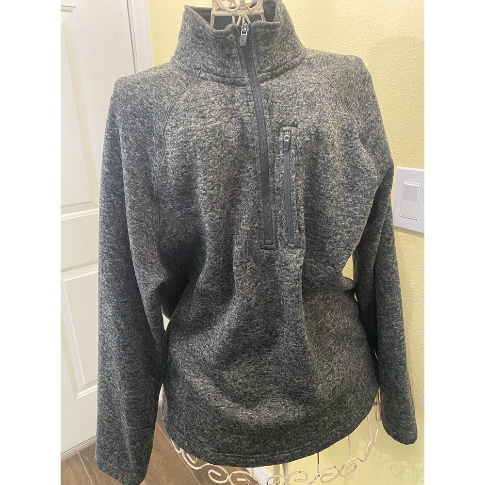 Eddie Bauer Pullover Sweater Mens Large Gray Quarter 1/4 Zip Jacket Mock Collar